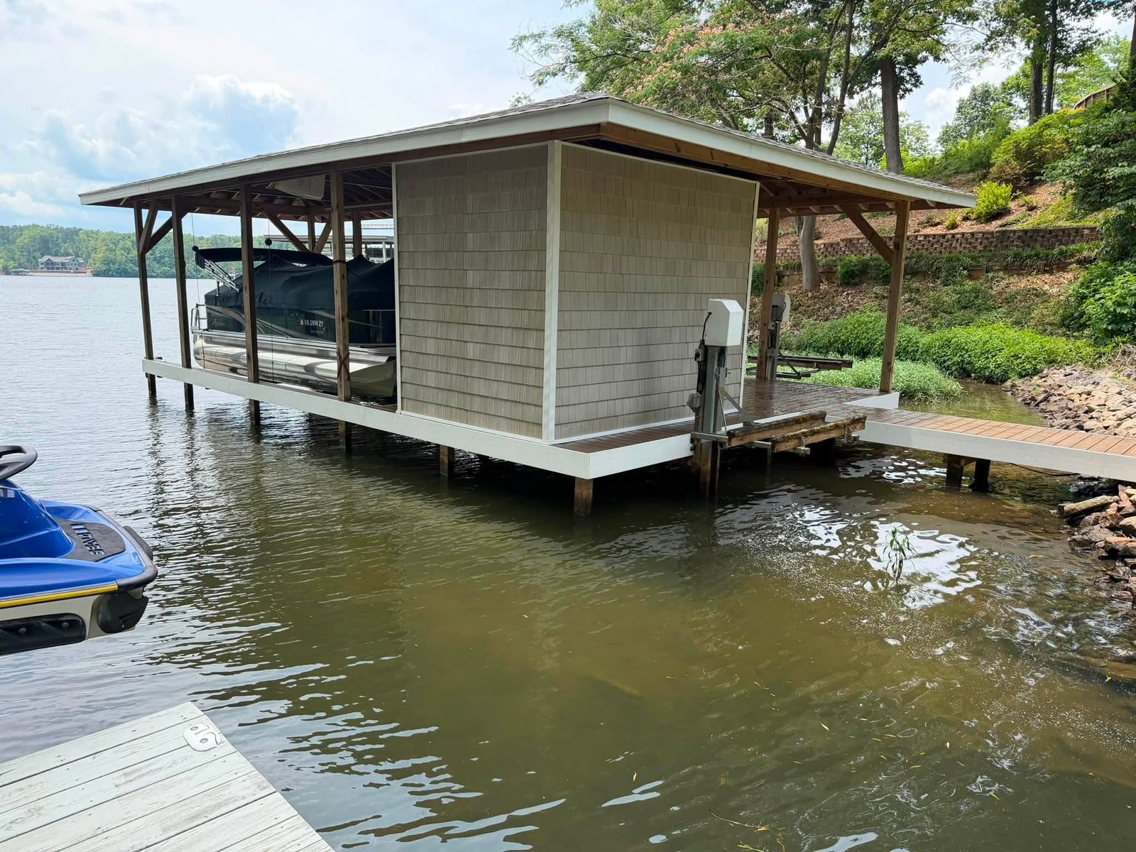 Boathouse and dock over water